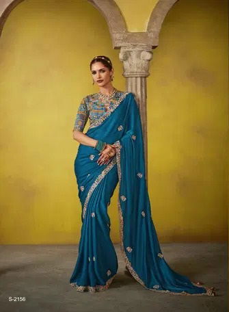 Firozi Colour Divani By Kimora Tissue Wedding Wear Saree Wholesale Online